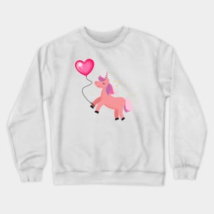 Cute Pink Unicorn & Heart Balloon Crewneck Sweatshirt